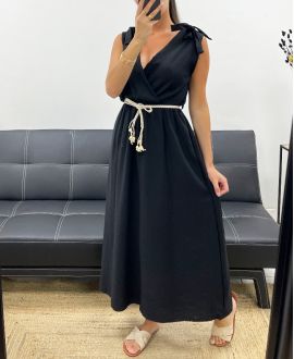 ABITO LUNGO CON SCOLLO A V 2 NODI PE5284 NERO