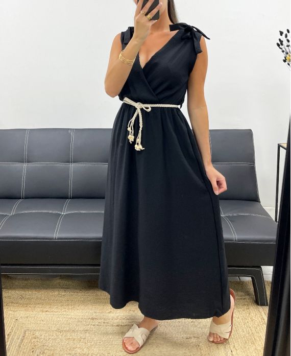 ABITO LUNGO CON SCOLLO A V 2 NODI PE5284 NERO