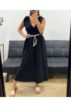 LANGES KLEID MIT V-AUSSCHNITT 2 KNOTEN PE5284 SCHWARZ