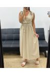 ABITO LUNGO CON SCOLLO A V 2 NODI PE5284 BEIGE