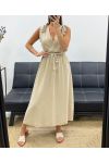 ABITO LUNGO CON SCOLLO A V 2 NODI PE5284 BEIGE