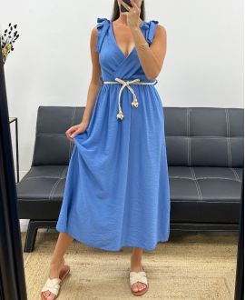 ABITO LUNGO CON SCOLLO A V 2 NODI PE5284 BLU