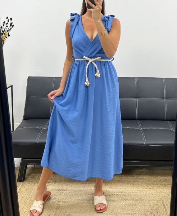ABITO LUNGO CON SCOLLO A V 2 NODI PE5284 BLU