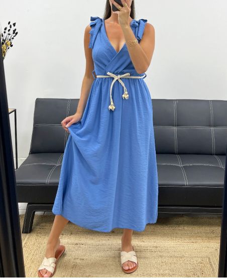 ABITO LUNGO CON SCOLLO A V 2 NODI PE5284 BLU