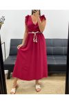 LONG DRESS WITH V NECKLINE 2 KNOTS PE5284 BURGUNDY