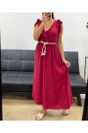 LONG DRESS WITH V NECKLINE 2 KNOTS PE5284 BURGUNDY