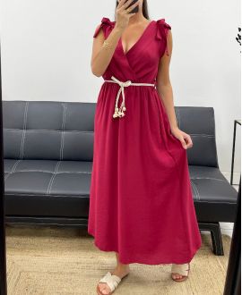 ROBE LONGUE ENCOLURE V 2 NOEUDS PE5284 BORDEAUX