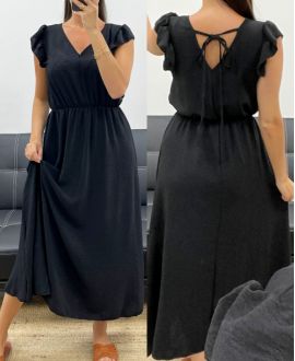 LANGES KLEID MIT SCHNÜRUNG PE5282 SCHWARZ