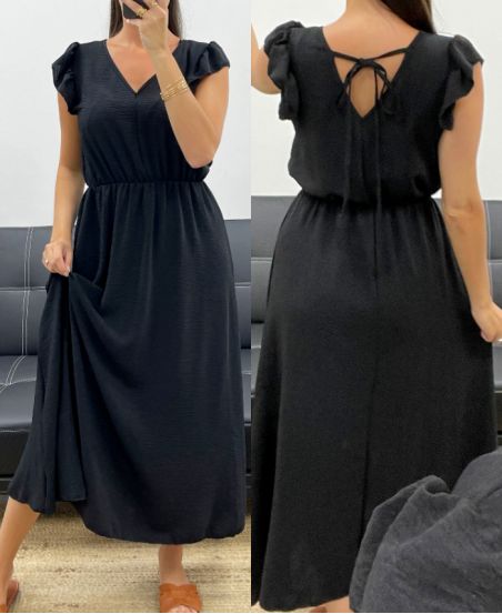 LANGES KLEID MIT SCHNÜRUNG PE5282 SCHWARZ