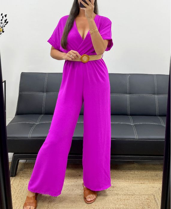 COMBINAISON PANTALON + CEINTURE PE2337 MAUVE