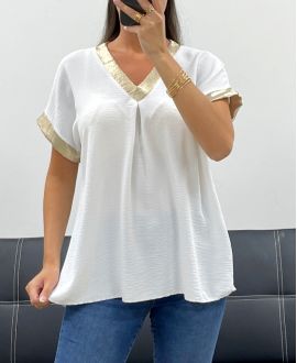 TOP COL V DETAILS GOLD PE5262 BLANC