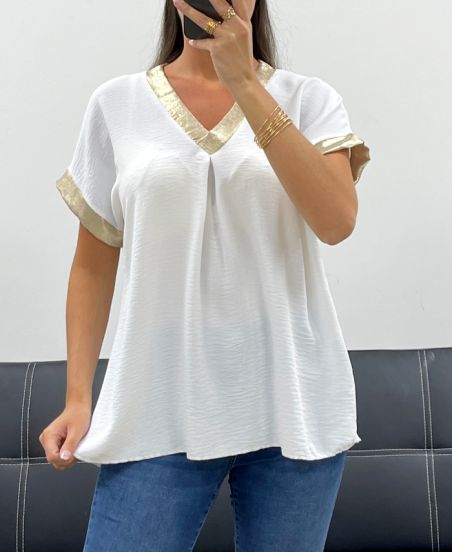 TOP COL V DETAILS GOLD PE5262 BLANC