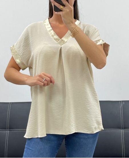 DETAILS V-HALS TOP GOUD PE5262 BEIGE