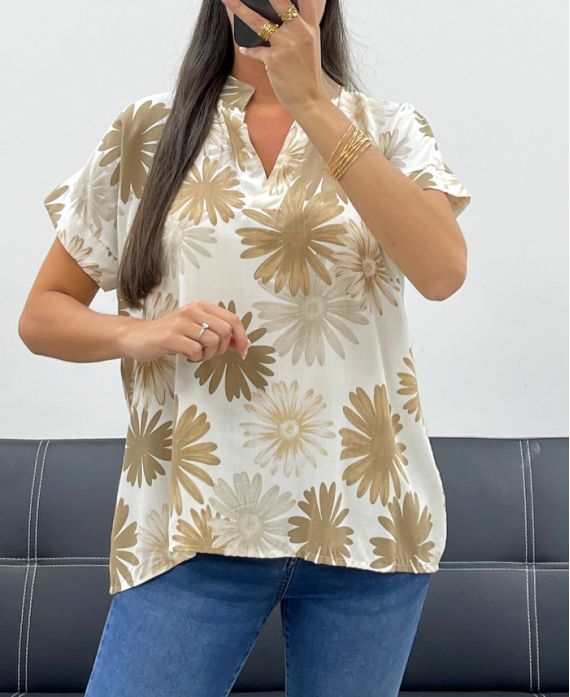 BLUZKA Z NADRUKIEM PE5256 TAUPE