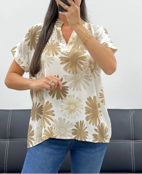 BLOUSE MET PRINT PE5256 TAUPE