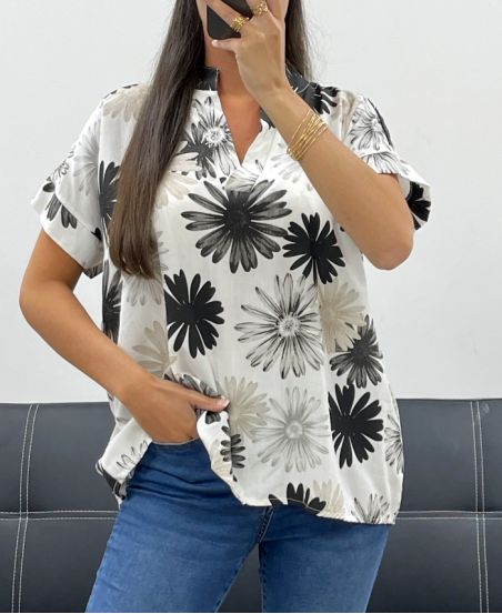 BEDRUCKTE BLUSE PE5256 SCHWARZ