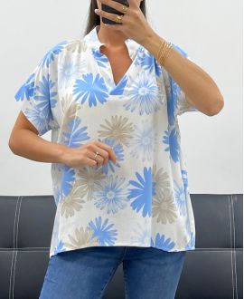 BEDRUCKTE BLUSE PE5256 HIMMELBLAU