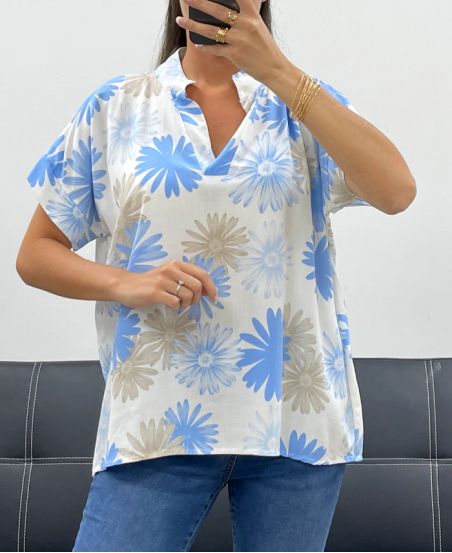 BEDRUCKTE BLUSE PE5256 HIMMELBLAU