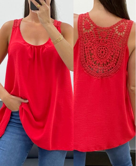 BORDADO TOP TRASERO FLUIDO OVERSIZE SS1100 ROJO