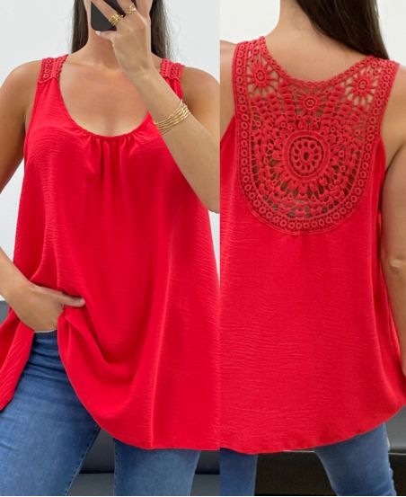 OVERSIZED FLUID BACK TOP EMBROIDERY SS1100 RED