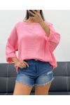 PE1254 RÓŻOWY BAWEŁNIANY TOP Z GAZY