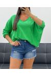 T-SHIRT OVERSIZE COL V COTON PE0782 VERT