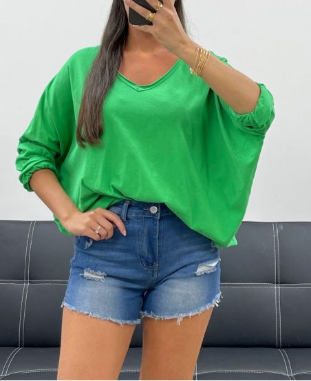 OVERSIZED COTTON V-NECK T-SHIRT PE0782 GREEN