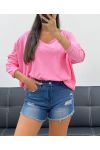 KATOENEN OVERSIZED V-HALS T-SHIRT PE0782 ROZE