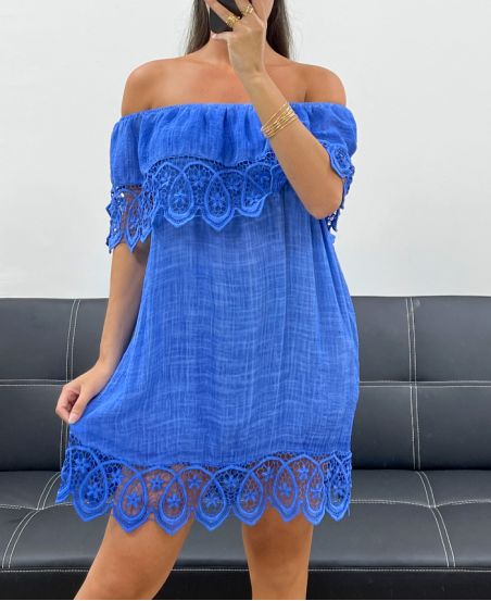 "BOHEMIAN COLLECTION" KÖNIGSBLAUES STRANDKLEID AUS SPITZE SS2220