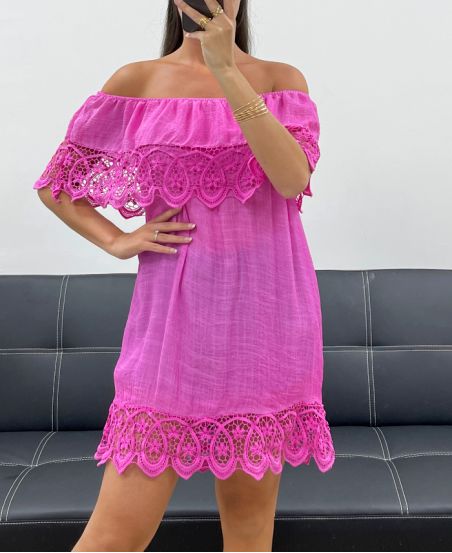 "BOHEMIAN COLLECTION" STRANDKLEID AUS SPITZE PE2220 FUSHIA