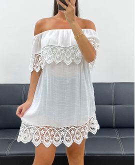 VESTIDO DE PLAYA "BOHEMIAN COLLECTION" ENCAJE PE2220 BLANCO