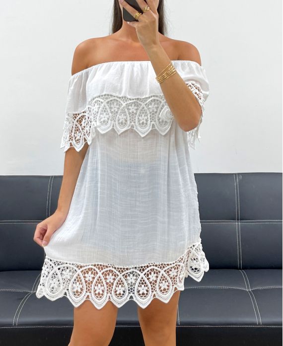 VESTIDO DE PLAYA "BOHEMIAN COLLECTION" ENCAJE PE2220 BLANCO