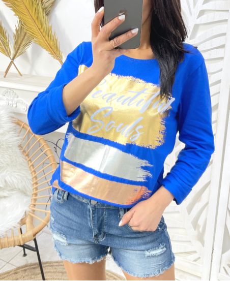 COTTON T-SHIRT FLOCKING DORE 1429 ROYAL BLUE