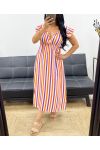 KATOENEN GAAS JURK NEON STRIPES PE5234 WIT/PAARS