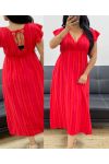 ABITO IN GARZA DI COTONE RIGHE FLUO PE5234 ROSSO
