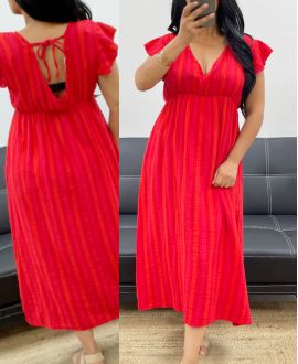 ABITO IN GARZA DI COTONE RIGHE FLUO PE5234 ROSSO