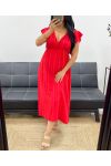 BAUMWOLL-GAZEKLEID NEON GESTREIFT PE5234 ROT