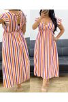 BAUMWOLL-GAZEKLEID NEON GESTREIFT PE5234 WEISS/LILA