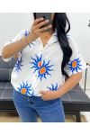 CHEMISE GAZE DE COTON NEON SOLEIL PE5240 BLANC/BLEU
