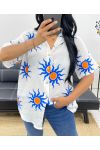 CHEMISE GAZE DE COTON NEON SOLEIL PE5240 BLANC/BLEU
