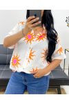 CHEMISE GAZE DE COTON NEON SOLEIL PE5240 BLANC/ORANGE