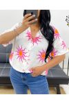 CHEMISE GAZE DE COTON NEON SOLEIL PE5240 BLANC/FUSHIA