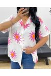 CHEMISE GAZE DE COTON NEON SOLEIL PE5240 BLANC/FUSHIA