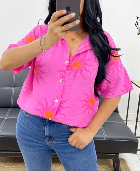 HEMD AUS BAUMWOLLGAZE NEON SOLEIL PE5240 FUSHIA