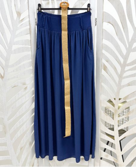 JUPE LONGUE 2 POCHES + CEINTURE OFFERTE PE5269 BLEU MARINE