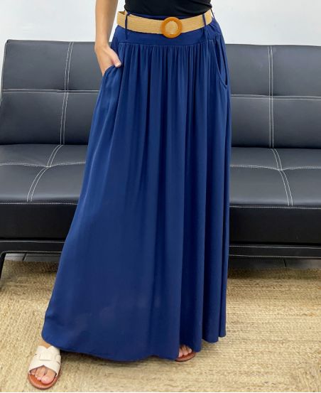 2-POCKET LANGE ROK + GRATIS RIEM PE5269 MARINEBLAUW