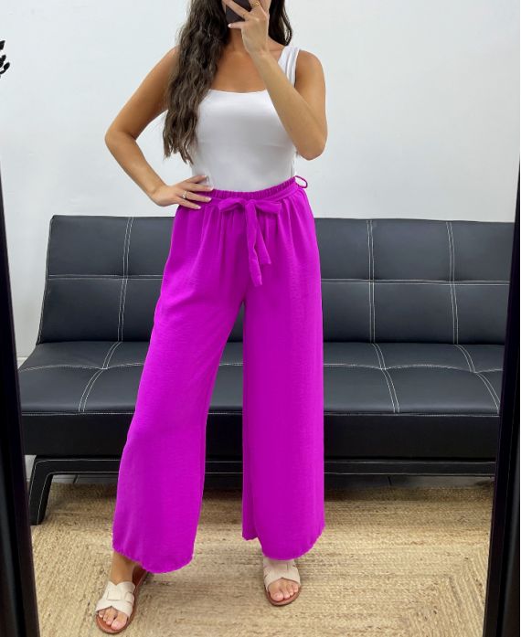 PANTALON AMPLE FLUIDE CEINTURE A NOUER PE1058 MAUVE