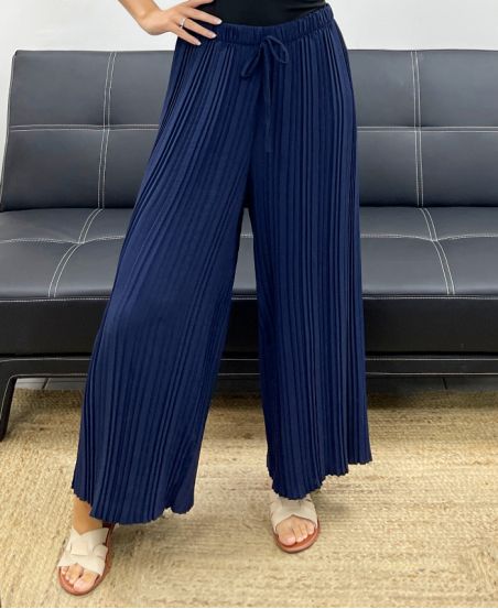 PE5229 PANTALONE LARGO PLISSETTATO BLU NAVY