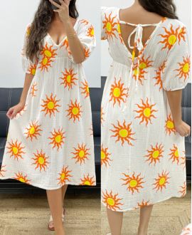 ROBE GAZE DE COTON SOLEIL PE5224 BLANC