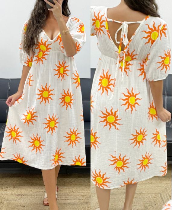 ROBE GAZE DE COTON SOLEIL PE5224 BLANC